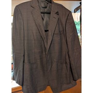 TOM FORD Fit Y Gray Brown Gingham Check Sport Suit Coat Silk Rayon Leather Patch
